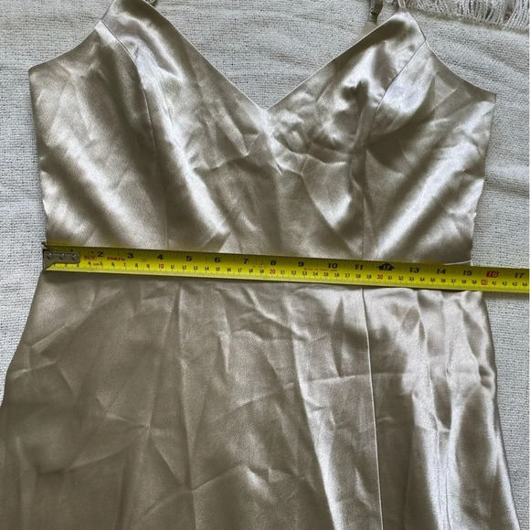 BIRDY Grey Satin-Look Champagne Maxi Slip Dress with Slit Size M - Picture 15 of 17